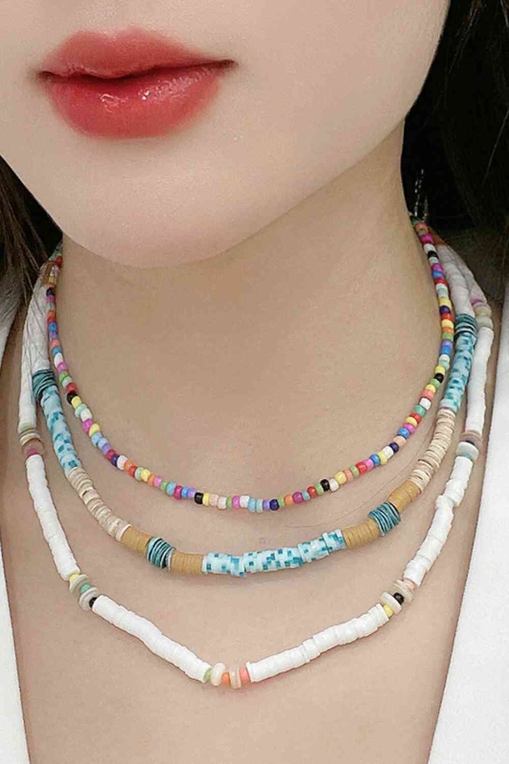 5-Pack Wholesale Multicolored Bead Necklace Three-Piece Set Multicolor One Size 