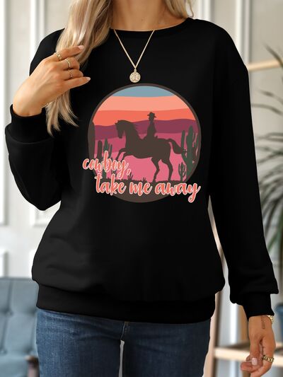 COWBOY TAKE ME AWAY Round Neck Long Sleeve Sweatshirt Black S 