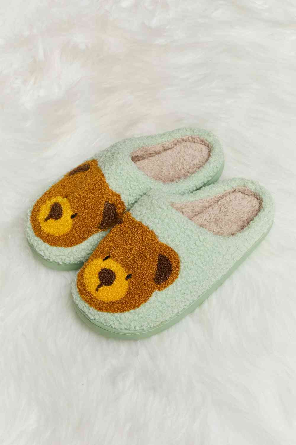 Melody Teddy Bear Print Plush Slide Slippers   