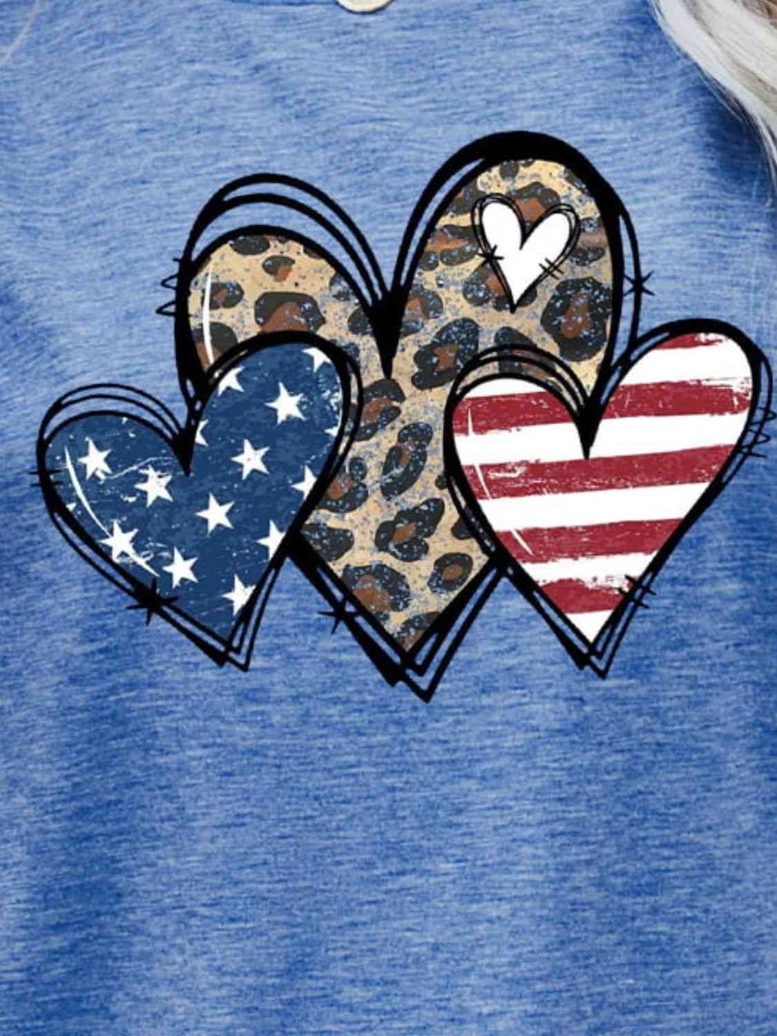 US Flag Leopard Heart Graphic Tee   