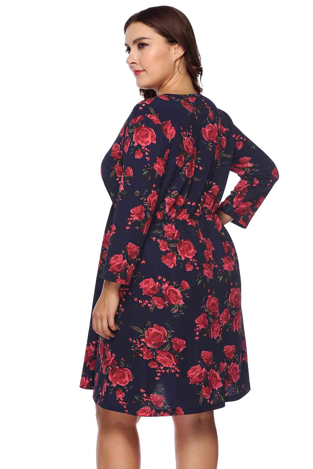 Plus Size Floral Print Half Zip Up Dress   