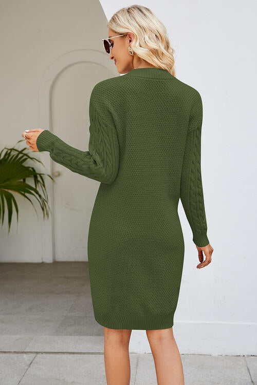 Cable-Knit Long Sleeve Sweater Dress   