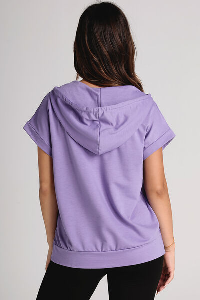 Drawstring Quarter Snap Cap Sleeve Hoodie   