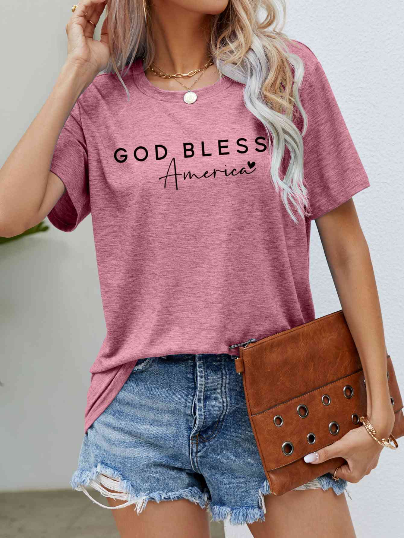 GOD BLESS AMERICA Graphic Short Sleeve Tee Dusty Pink S 