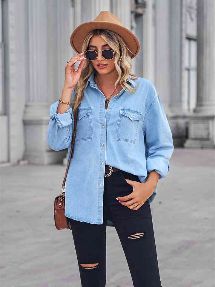 Long Sleeve Denim Shirt Jacket   