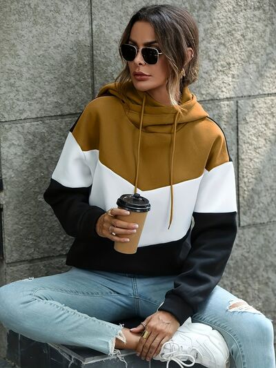 Contrast Drawstring Dropped Shoulder Hoodie   