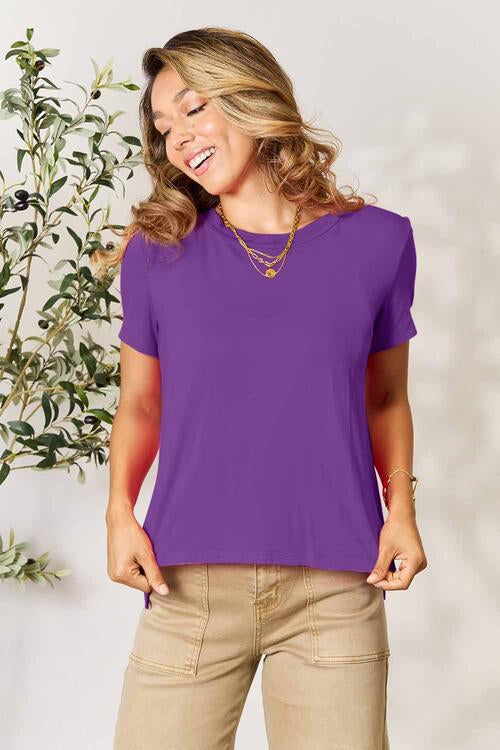 Basic Bae Full Size Round Neck Short Sleeve T-Shirt Purple S 