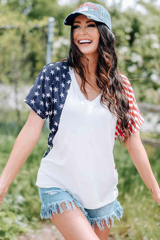 US Flag V-Neck Tee Shirt   