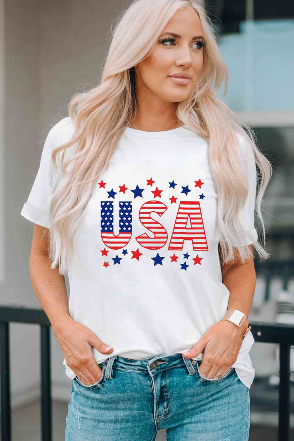 USA Star and Stripe Graphic Tee White S 