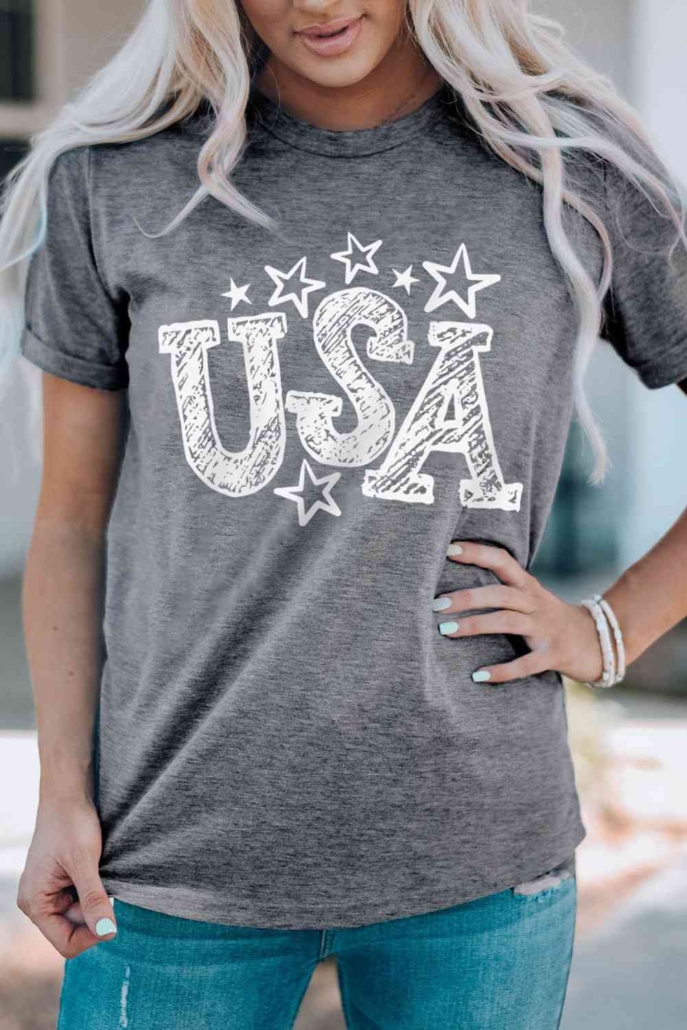 USA Star Graphic Round Neck Tee   