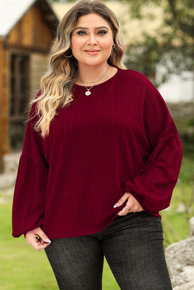 Plus Size Round Neck Dropped Shoulder T-Shirt Wine 1XL 