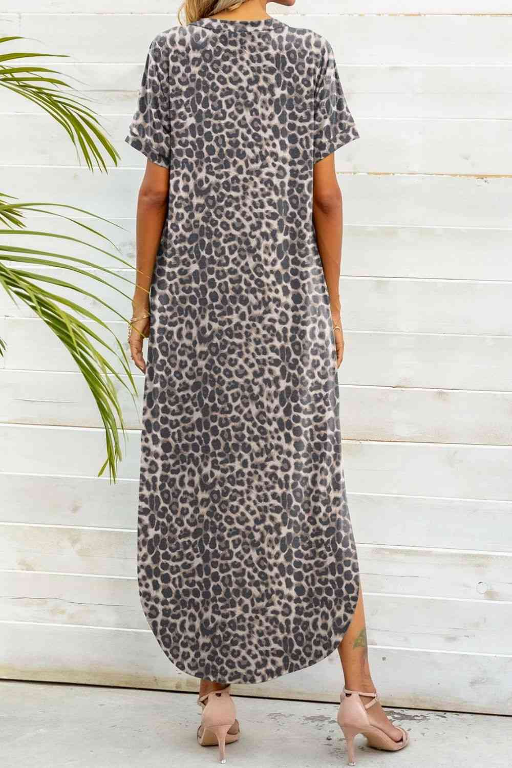 Printed V-Neck Curved Hem Dress   