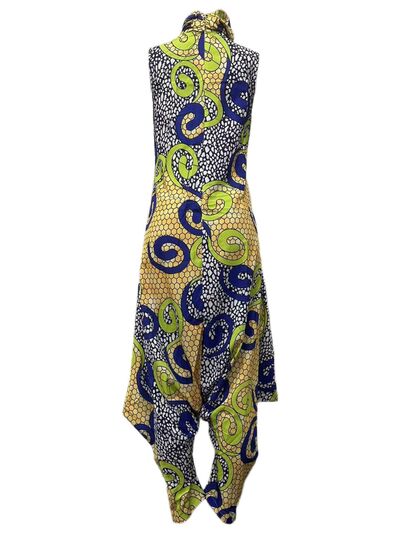 Printed Turtleneck Sleeveless Jumpsuit with Pockets   