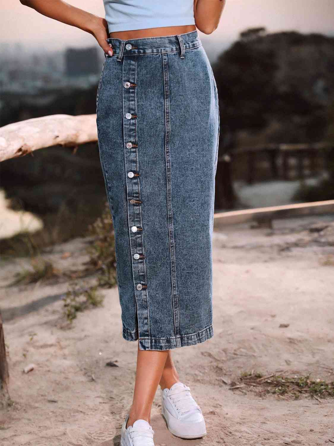 Button Down Denim Skirt   