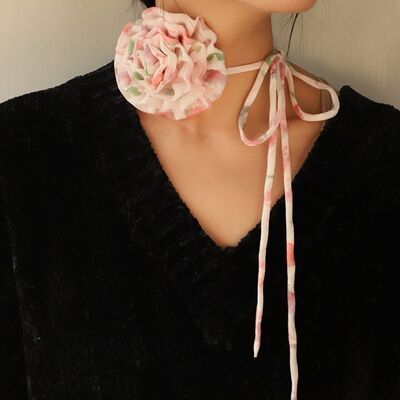 Camellia Flower Tie Choker Necklace Gum Leaf One Size 