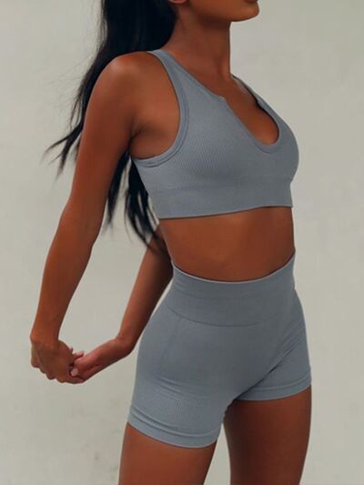 Notched Wide Strap Tank and Shorts Active Set   