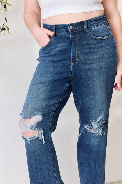 Judy Blue Full Size High Waist 90's Distressed Straight Jeans   