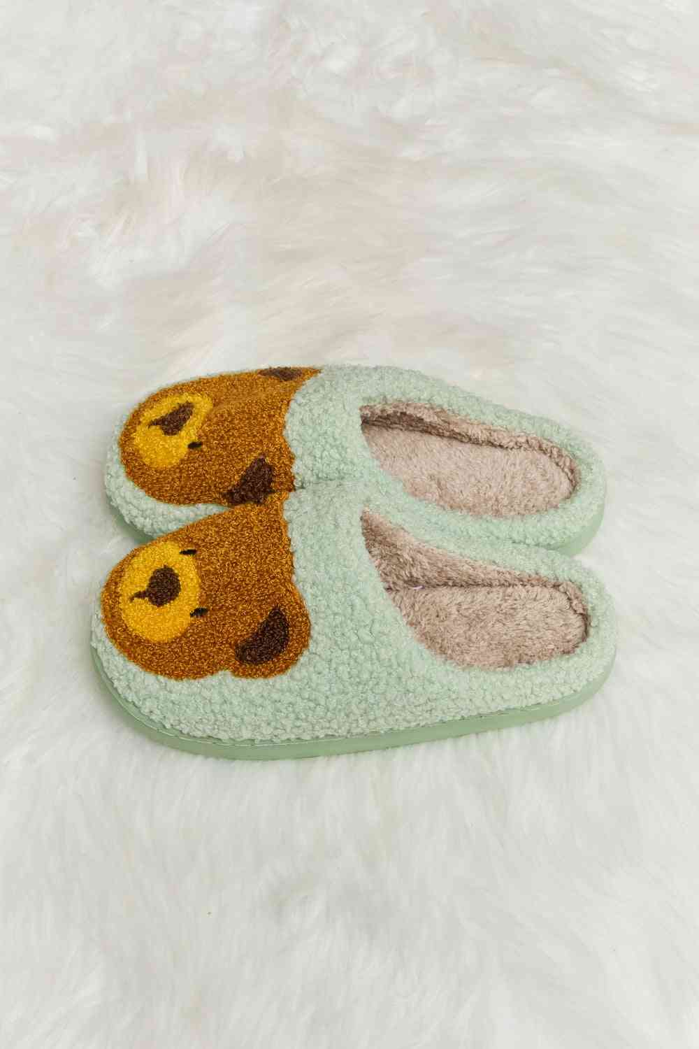 Melody Teddy Bear Print Plush Slide Slippers   