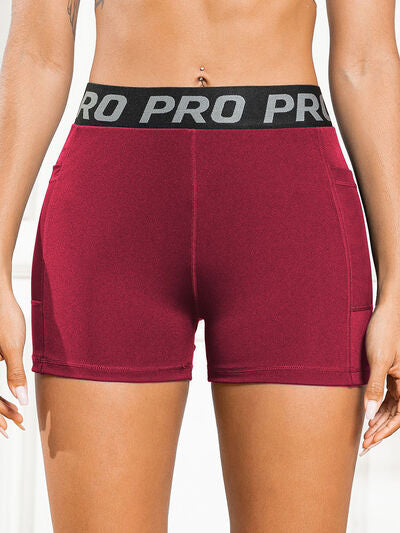 Elastic Waist Active Shorts with Pockets Brick Red S 