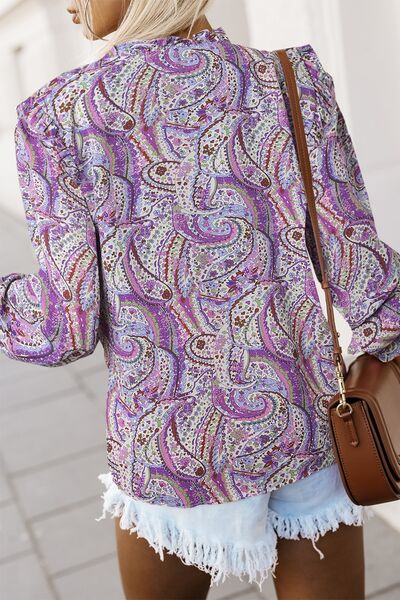 Printed Frill Flounce Sleeve Shirt   