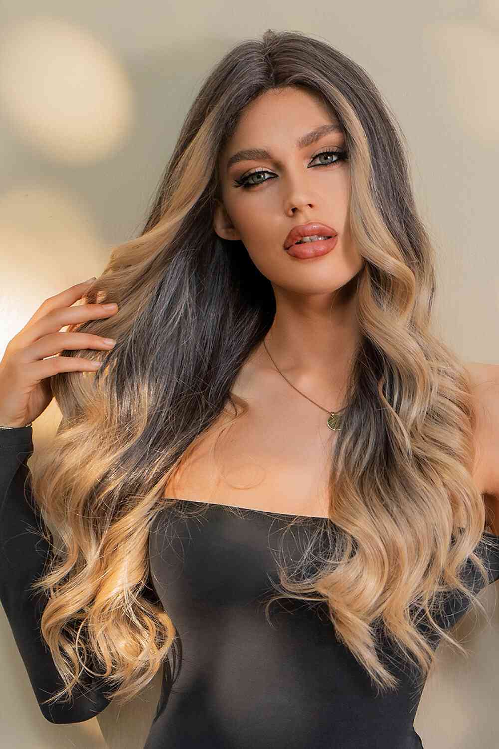 13*2" Lace Front Wigs Synthetic Long Wave 26" 150% Density Brown/Caramel Balayage One Size 