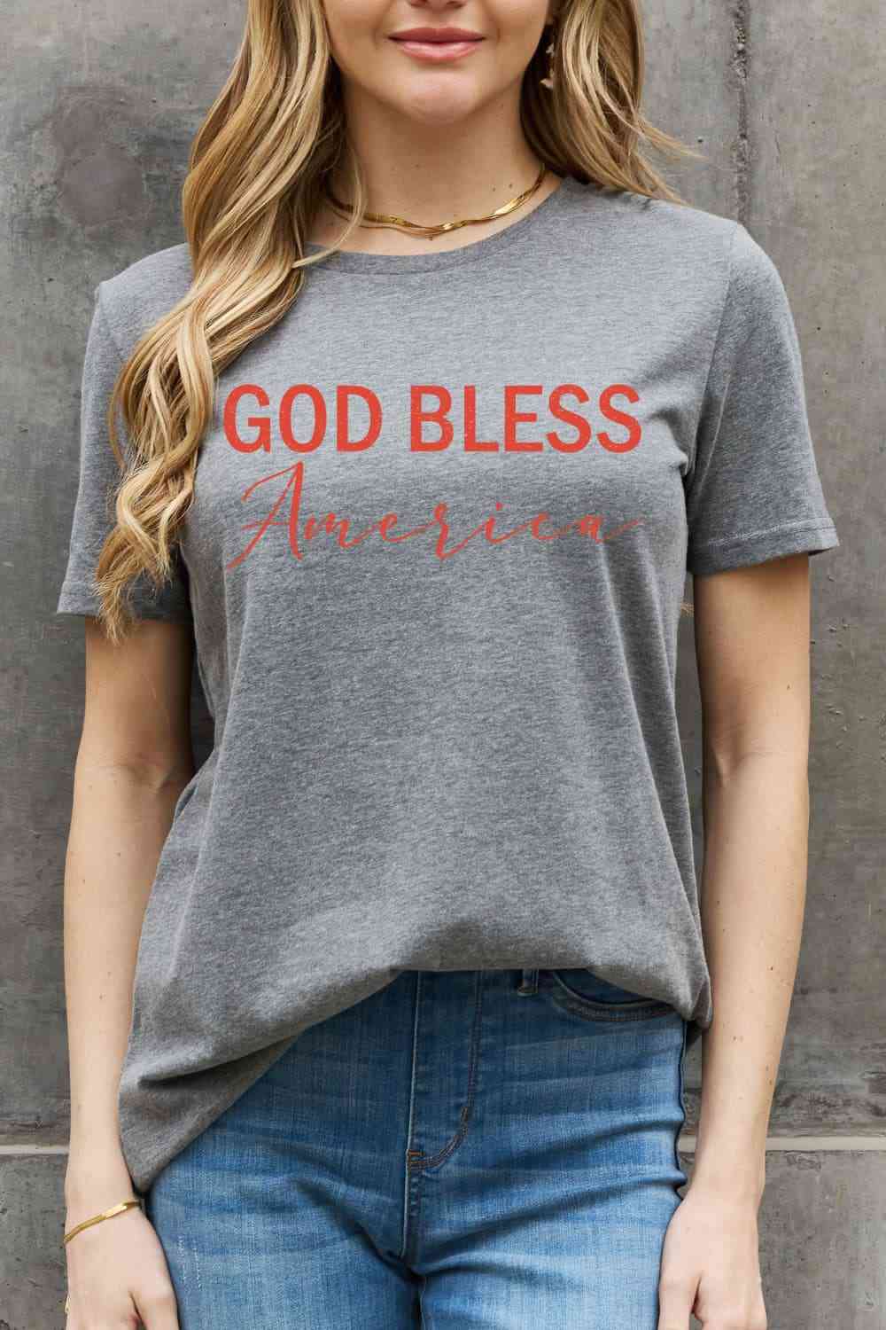 Simply Love GOD BLESS AMERICA Graphic Cotton Tee Charcoal S 