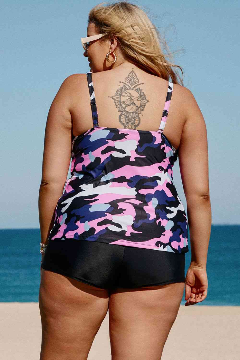 Plus Size Camouflage Peplum Two-Piece Tankini Set   