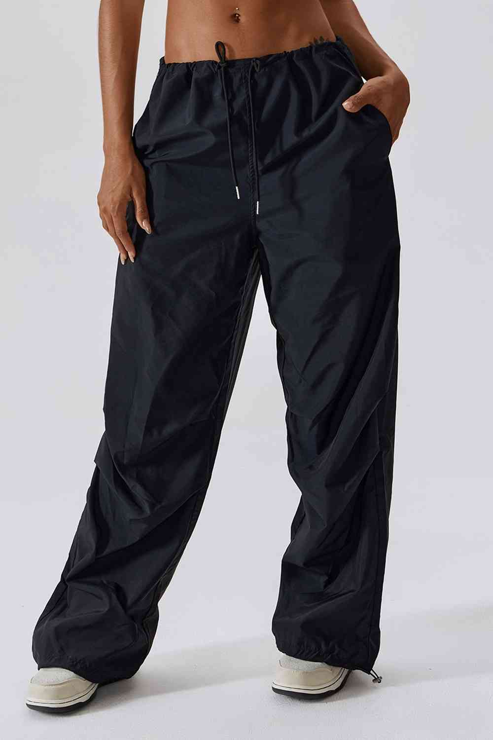 Long Loose Fit Pocketed Sports Pants Black S 