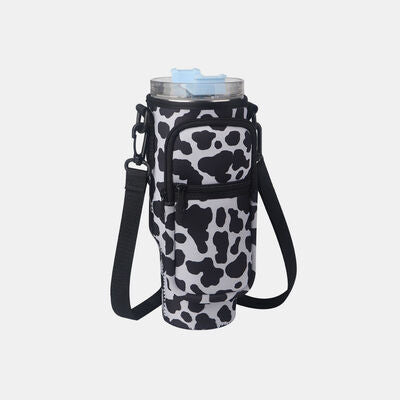 Insulated Tumbler Cup Sleeve With Adjustable Shoulder Strap Cow Print One Size 