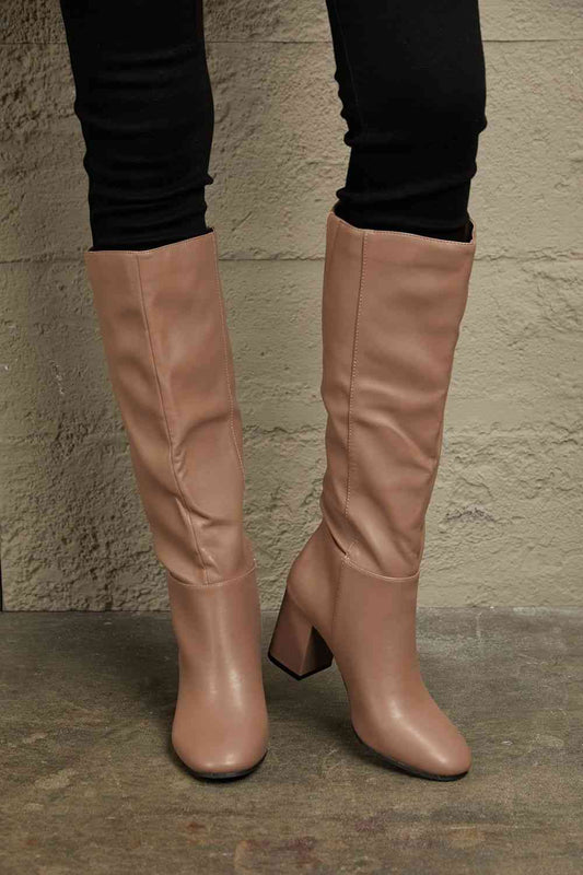 East Lion Corp Block Heel Knee High Boots Mocha 6 