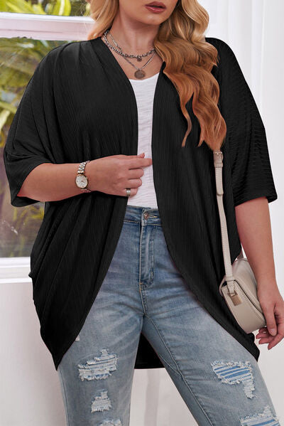 Plus Size Ribbed Cocoon Cover Up Black 1XL 