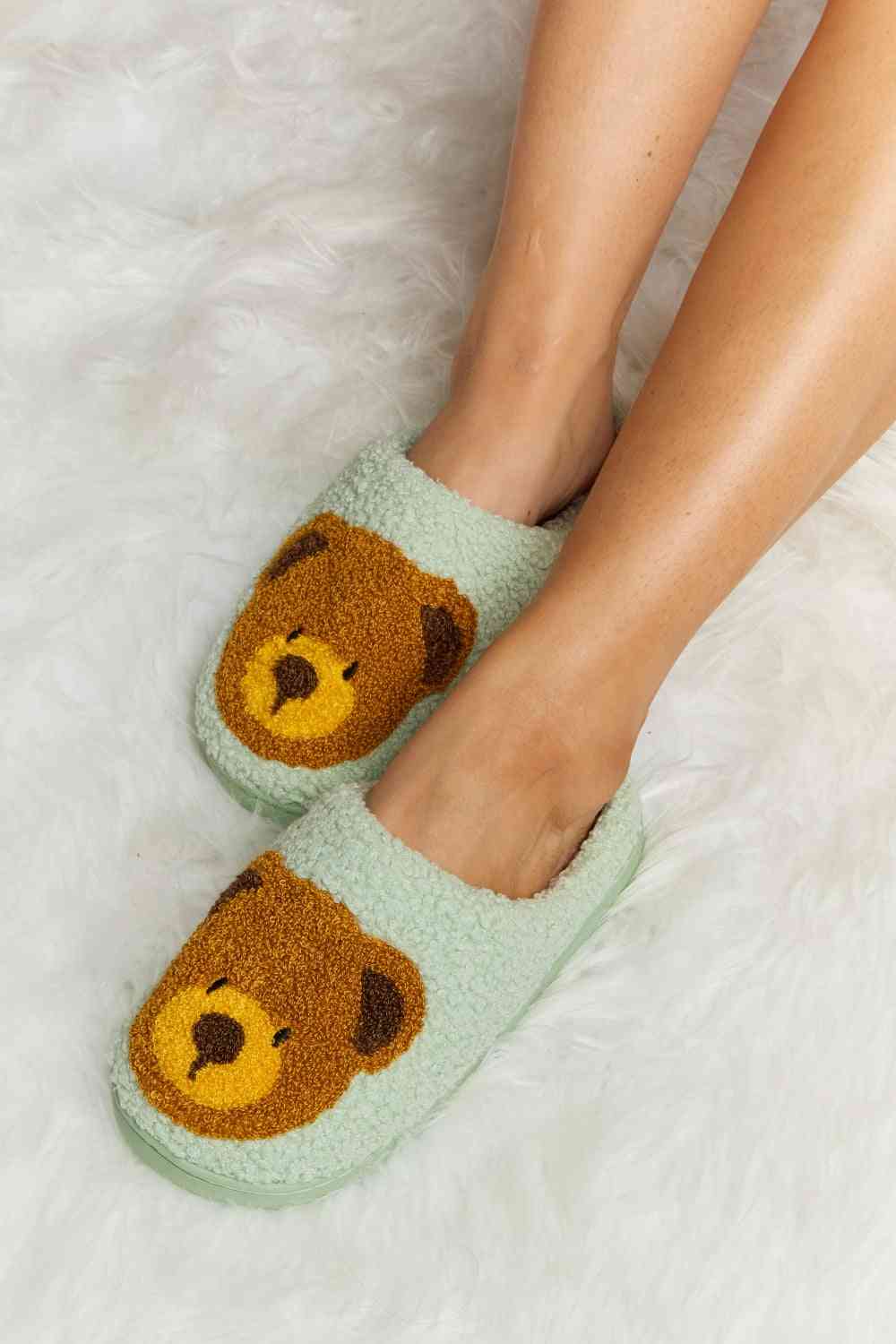 Melody Teddy Bear Print Plush Slide Slippers   