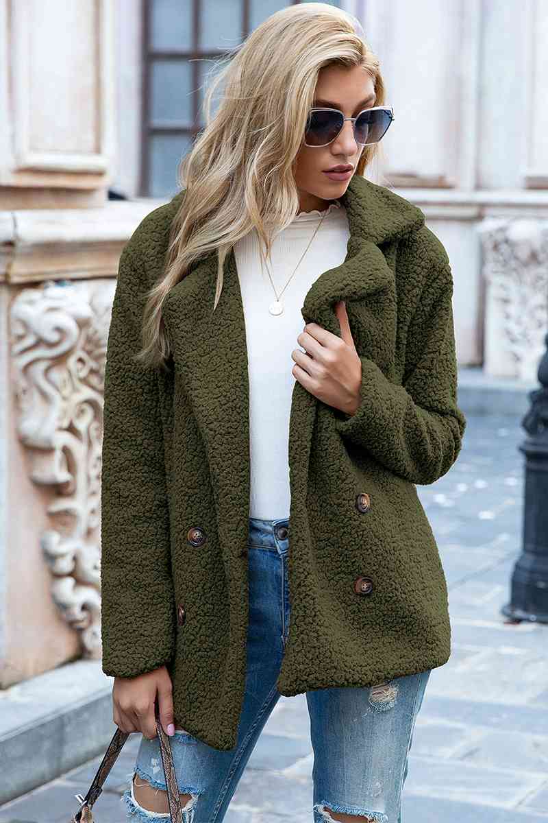 Full Size Lapel Collar Sherpa Coat   