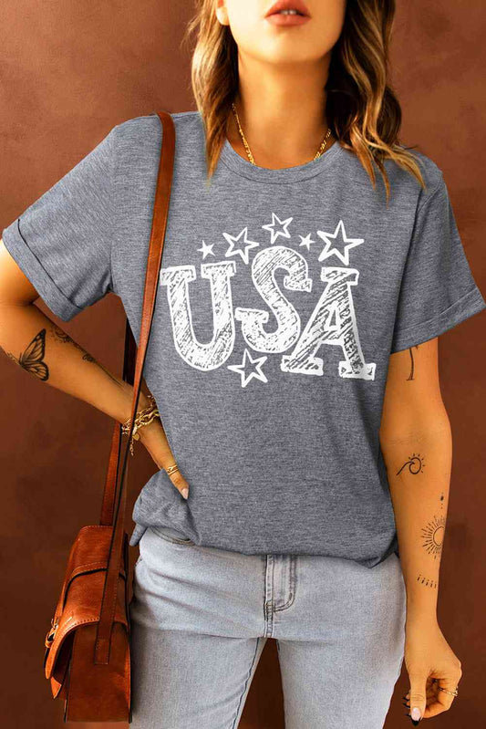 USA Star Graphic Round Neck Tee Mid Gray S 