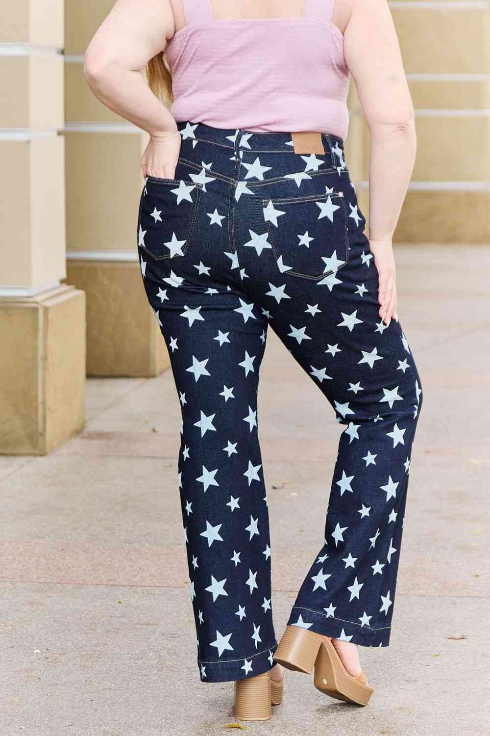 Judy Blue Janelle Full Size High Waist Star Print Flare Jeans   