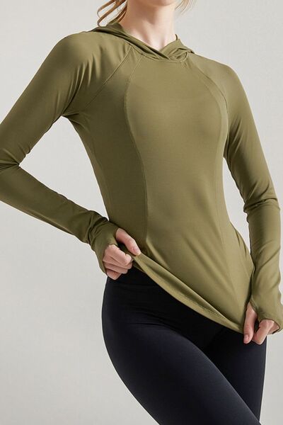 Hooded Long Sleeve Active T-Shirt Olive S 