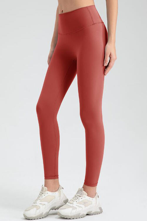 Wide Waistband Sport Leggings Red Orange S 