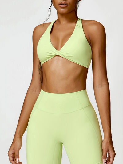 Twisted Halter Neck Active Bra Lime S 
