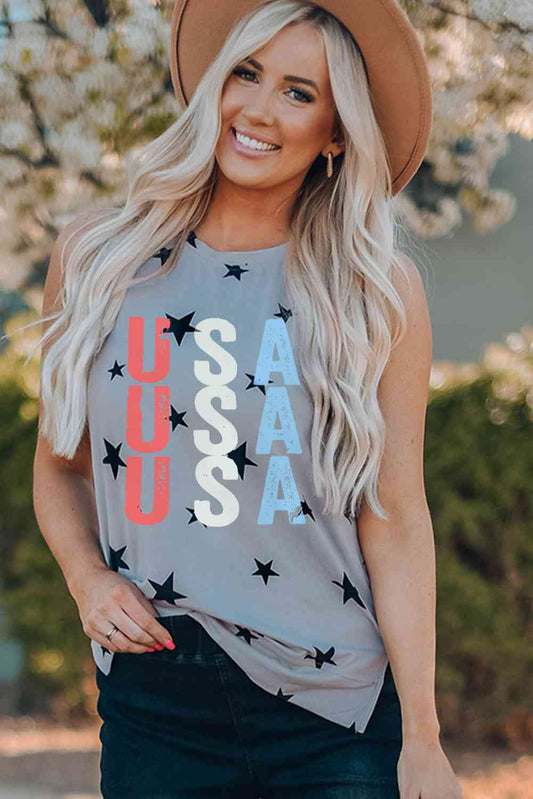 Star Print USA Slit Tank Gray Dawn M 