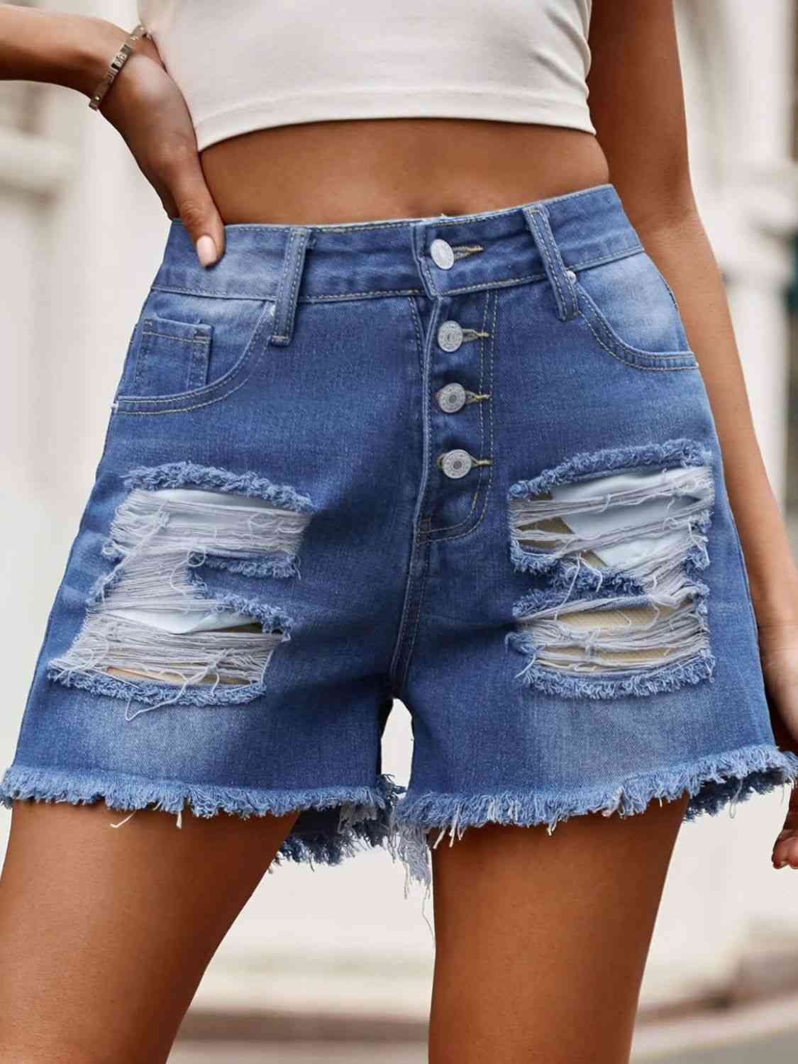 USA Raw Hem Denim Shorts with Pockets   