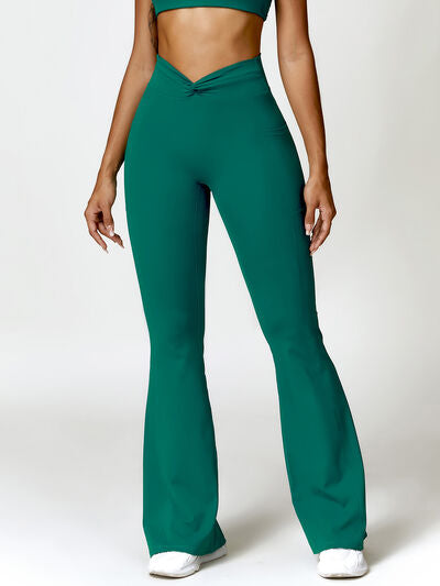 Twisted High Waist Active Pants with Pockets Green S 