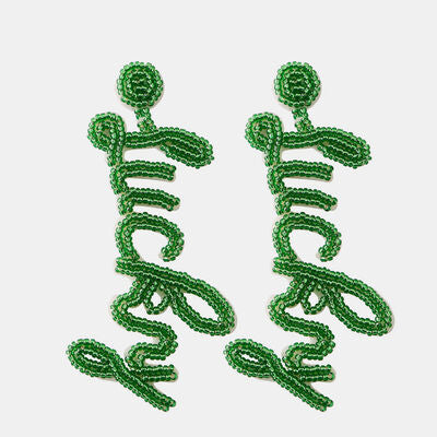 St. Patrick's Day Beaded Stainless Steel Dangle Earrings Green One Size 