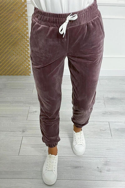 Wide Waistband Drawstring Cropped Joggers   