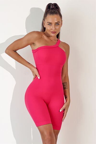 Asymmetrical Neck Wide Strap Active Romper   