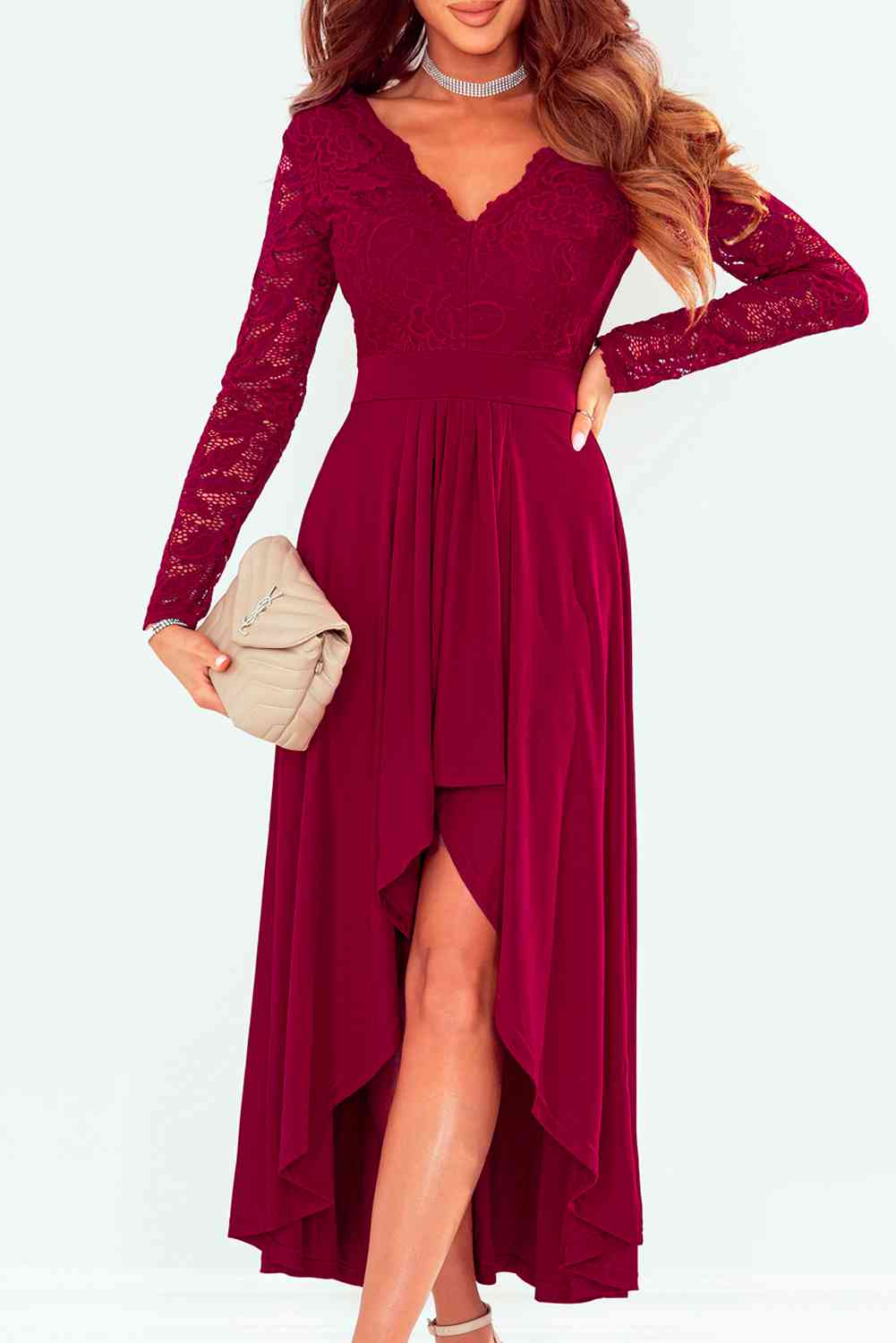 Lace High-Low V-Neck Dress   