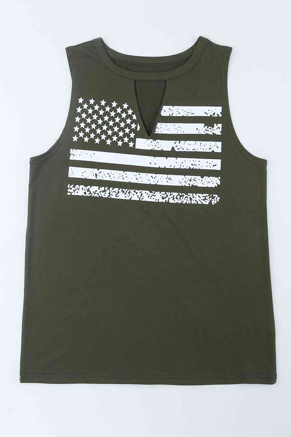 US Flag Graphic Cutout Round Neck Tank Army Green S 