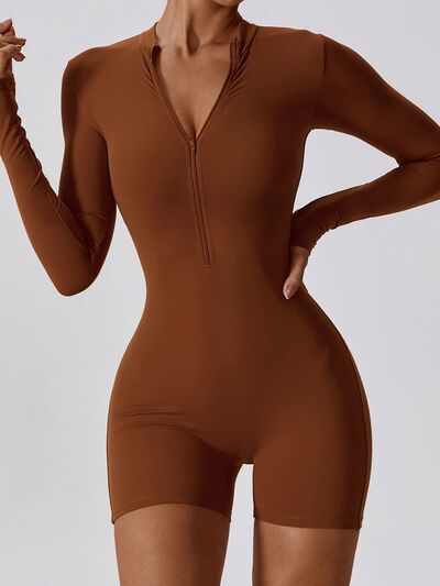 Half Zip Long Sleeve Active Romper   