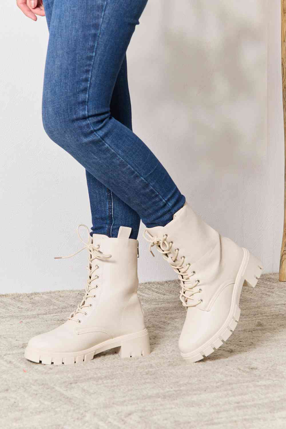 East Lion Corp Zip Back Lace-up Front Combat Boots   