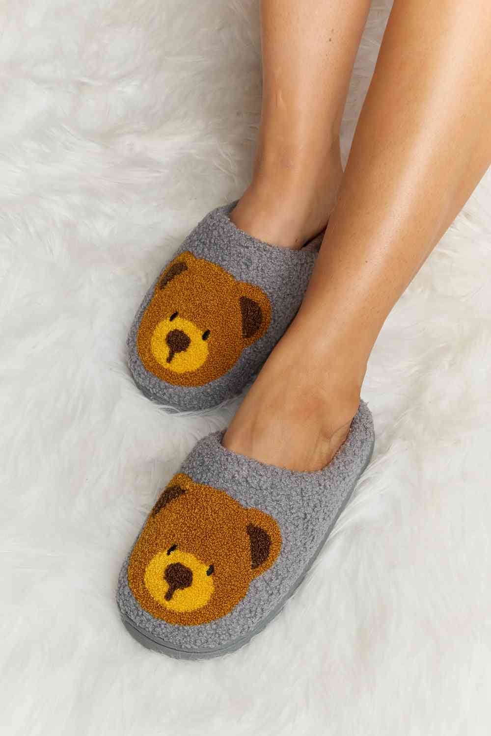 Melody Teddy Bear Print Plush Slide Slippers   