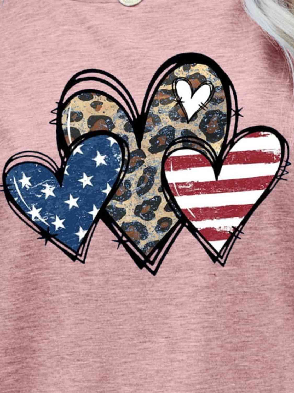 US Flag Leopard Heart Graphic Tee   